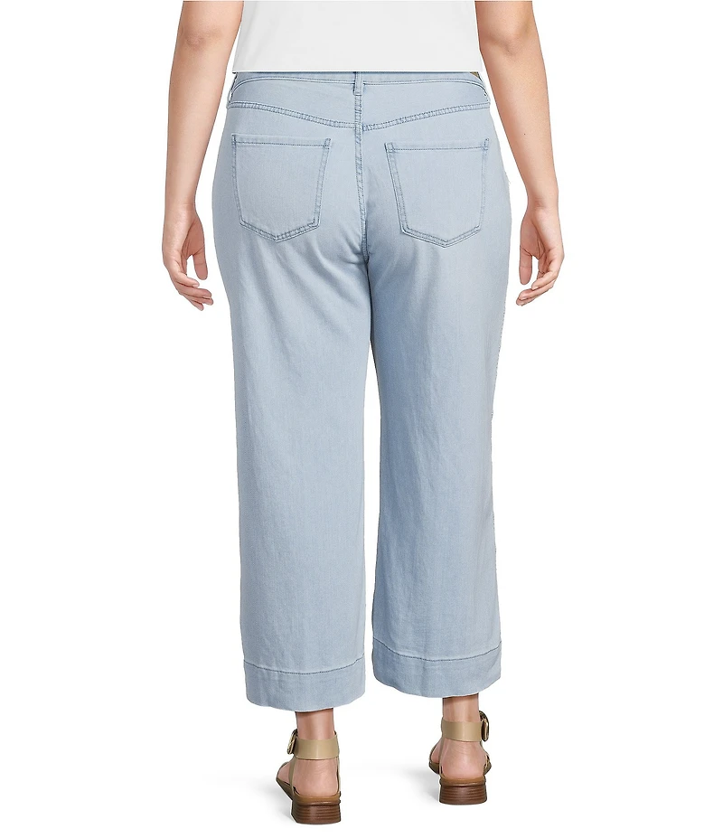 Liverpool Los Angeles Plus Size Stride Stretch Denim Striped Embroidered Wide Leg Cropped Jeans