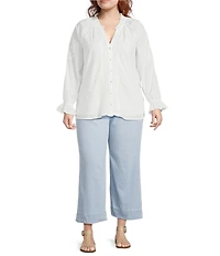 Liverpool Los Angeles Plus Size Stride Stretch Denim Striped Embroidered Wide Leg Cropped Jeans