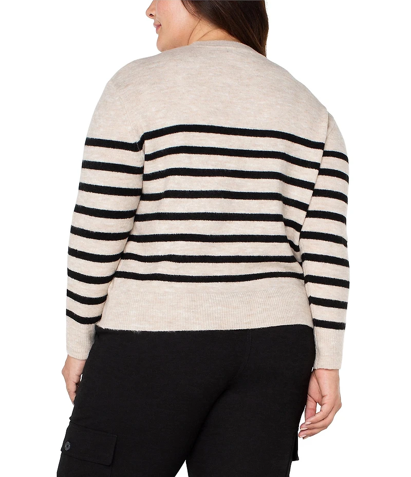 Liverpool Los Angeles Plus Size Stripe Ribbed Knit Crew Neck Long Sleeve Dropped Shoulder Sweater