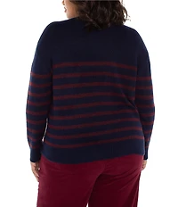 Liverpool Los Angeles Plus Size Stripe Ribbed Knit Crew Neck Long Sleeve Dropped Shoulder Sweater
