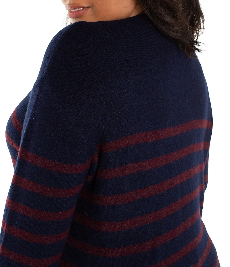 Liverpool Los Angeles Plus Size Stripe Ribbed Knit Crew Neck Long Sleeve Dropped Shoulder Sweater