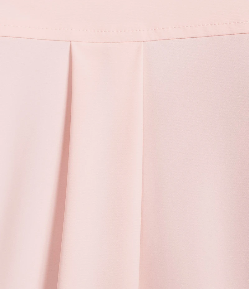 Liverpool Los Angeles Plus Size Tech Knit Point Collar Short Puff Ruffle Cuff Sleeve Button Front Shirt