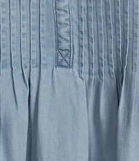 Liverpool Los Angeles Plus Size Woven Pintuck Split V-Neck Flutter Cap Sleeve Top