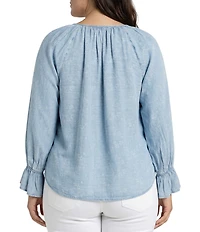 Liverpool Los Angeles Plus Size Woven Printed V-Neck 3/4 Sleeve Top