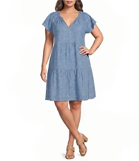 Liverpool Los Angeles Plus Size Woven Tencel Jacquard Print V-Neck Short Sleeve Dress