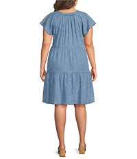 Liverpool Los Angeles Plus Size Woven Tencel Jacquard Print V-Neck Short Sleeve Dress
