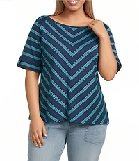 Liverpool Los Angeles Plus Size Yarn-Dyed Textured Knit Stripe Top