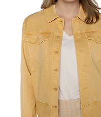 Liverpool Los Angeles Point Collar Long Sleeve Button Front Trucker Jacket