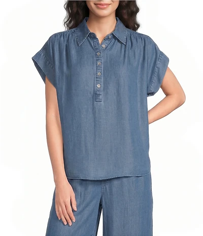 Liverpool Los Angeles Point Collar Short Sleeve Top