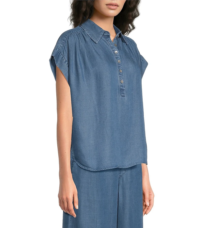 Liverpool Los Angeles Point Collar Short Sleeve Top