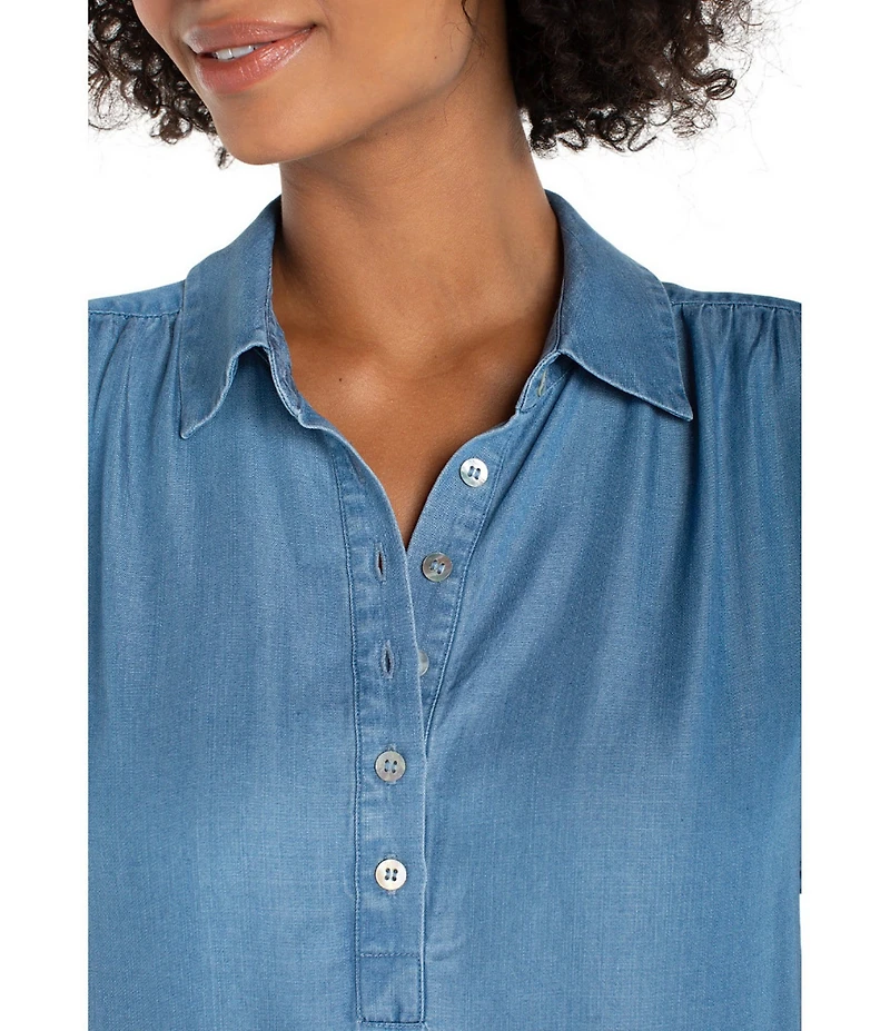 Liverpool Los Angeles Point Collar Short Sleeve Top