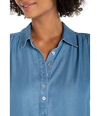 Liverpool Los Angeles Point Collar Short Sleeve Top