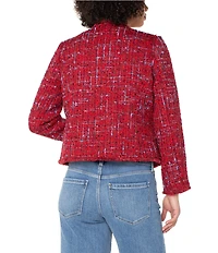 Liverpool Los Angeles Print Boucle Collarless Long Sleeve Frayed Jacket