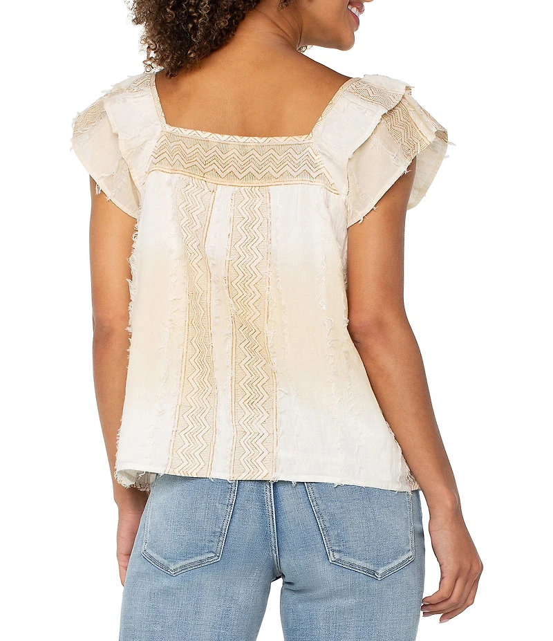 Liverpool Los Angeles Printed Square Neck Double Layer Short Sleeve Blouse