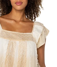 Liverpool Los Angeles Printed Square Neck Double Layer Short Sleeve Blouse