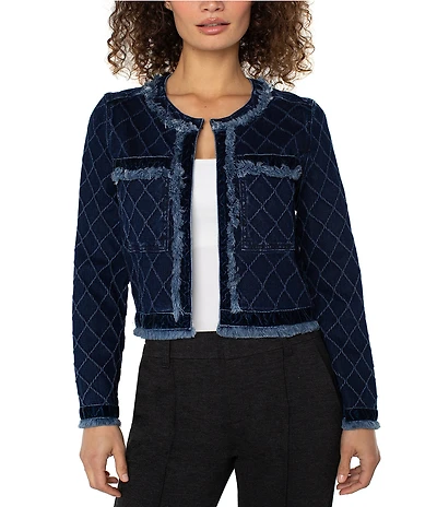 Liverpool Los Angeles Quilted Diamond Jacquard Collarless Long Sleeve Jacket