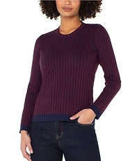 Liverpool Los Angeles Ribbed Knit Crew Neck Long Sleeve Sweater