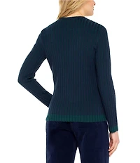 Liverpool Los Angeles Ribbed Knit Crew Neck Long Sleeve Sweater