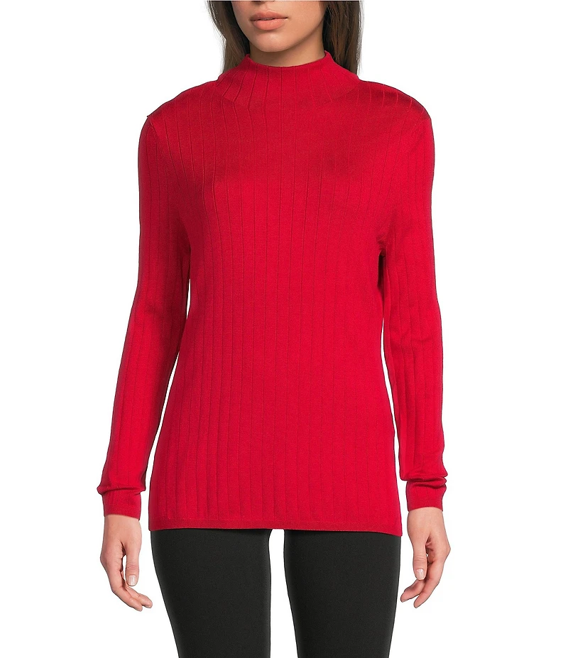 Liverpool Los Angeles Ribbed Knit Mock Neck Long Sleeve Sweater