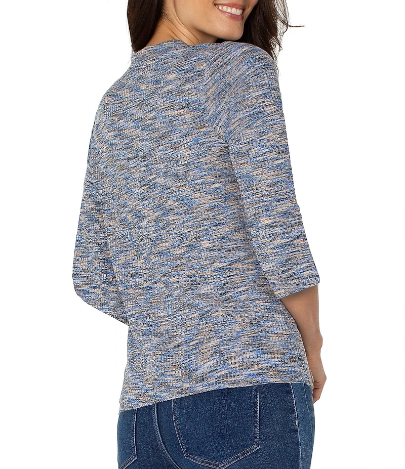 Liverpool Los Angeles Ribbed Knit V-Neck 3/4 Sleeves Tee