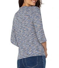 Liverpool Los Angeles Ribbed Knit V-Neck 3/4 Sleeves Tee