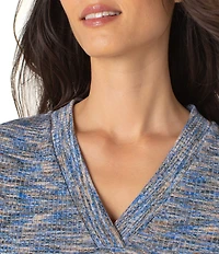 Liverpool Los Angeles Ribbed Knit V-Neck 3/4 Sleeves Tee