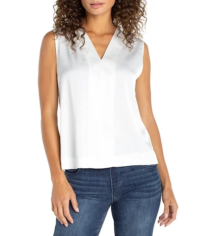 Liverpool Los Angeles Satin Knit V-Neck Sleeveless Top