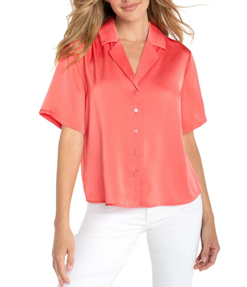 Liverpool Los Angeles Satin Notch Collar Short Sleeve Blouse