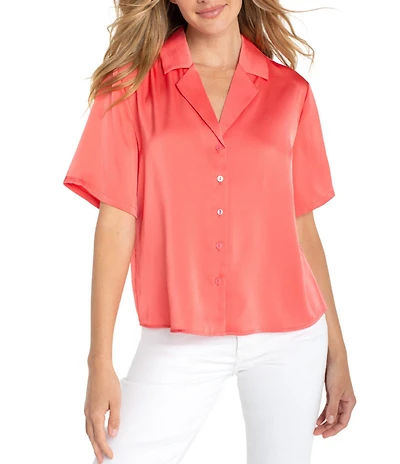 Liverpool Los Angeles Satin Notch Collar Short Sleeve Blouse