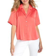 Liverpool Los Angeles Satin Notch Collar Short Sleeve Blouse