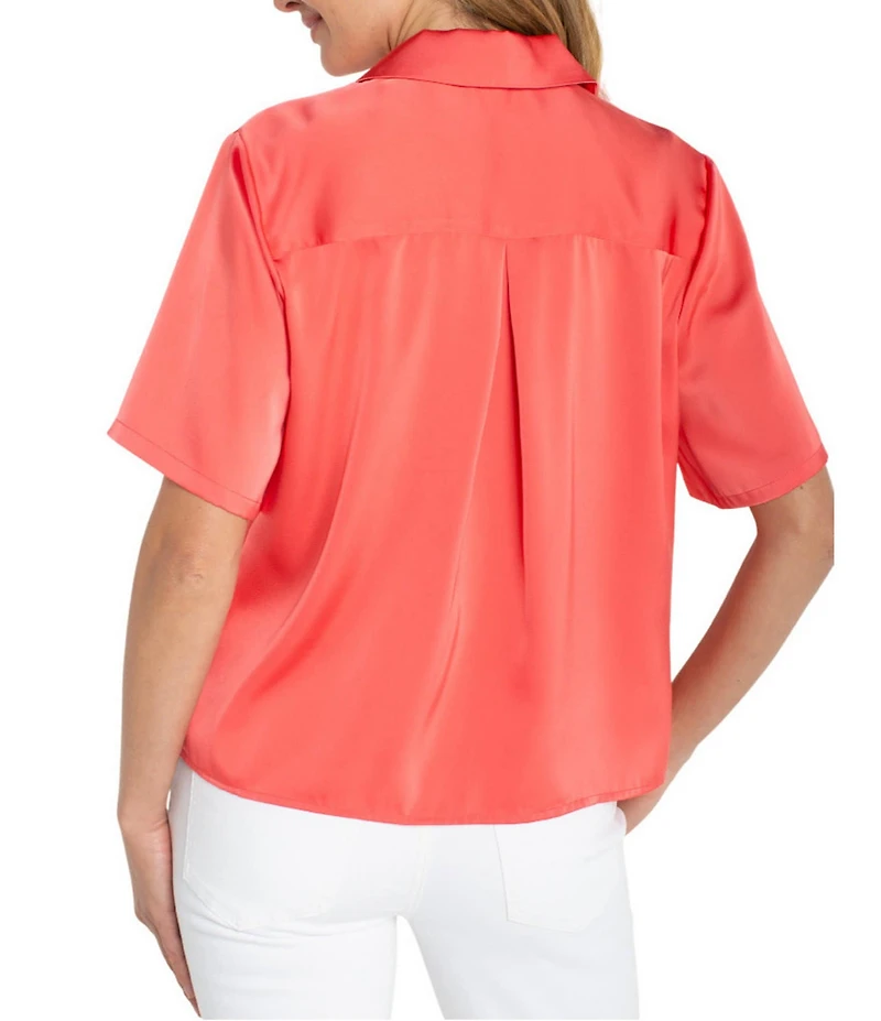 Liverpool Los Angeles Satin Notch Collar Short Sleeve Blouse