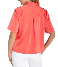 Liverpool Los Angeles Satin Notch Collar Short Sleeve Blouse