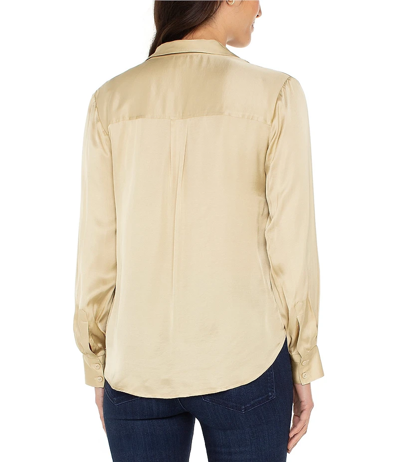 Liverpool Los Angeles Satin Point Collar Long Sleeve Shirt