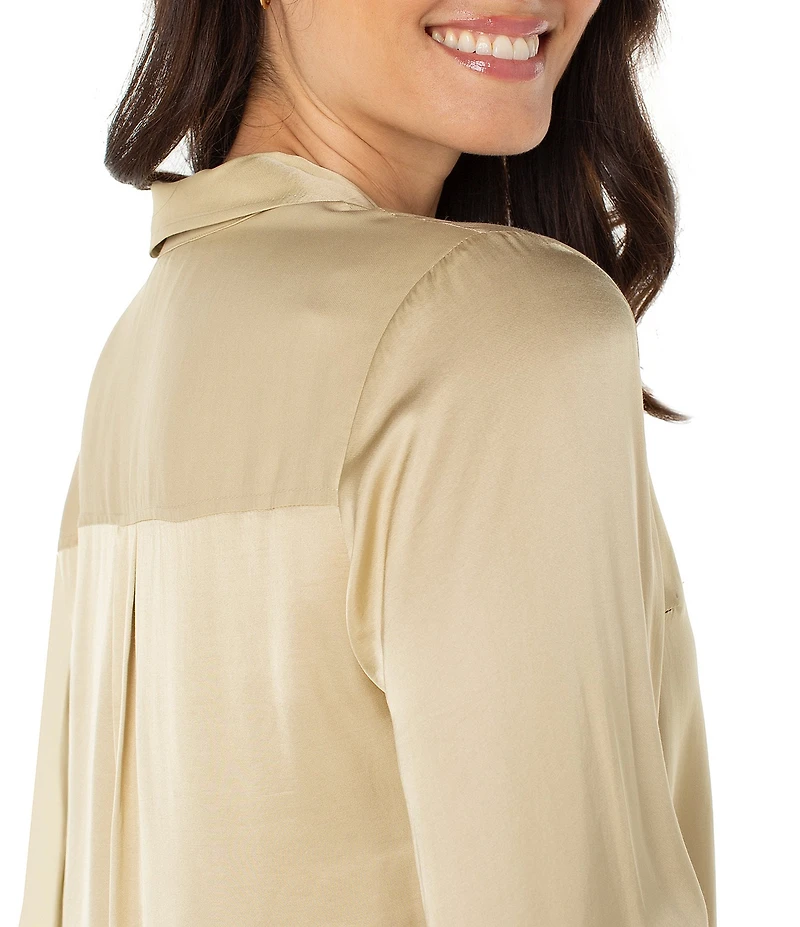 Liverpool Los Angeles Satin Point Collar Long Sleeve Shirt