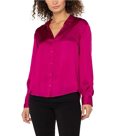Liverpool Los Angeles Satin Point Collar Long Sleeve Shirt
