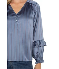 Liverpool Los Angeles Satin Striped V-Neck Long Sleeve Blouse