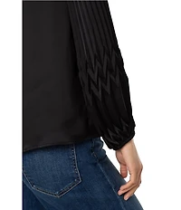 Liverpool Los Angeles Satin V-Neck Long Sleeve Pleated Shirt