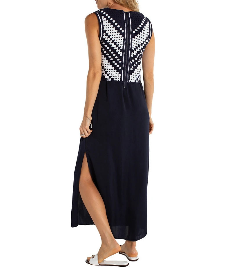 Liverpool Los Angeles Satin Woven V-Neck Sleeveless Embroidered Maxi Dress