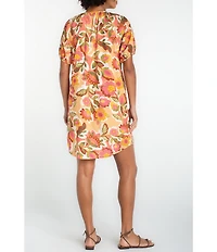 Liverpool Los Angeles Shirred Floral Print V-Neck Short Sleeve Dress