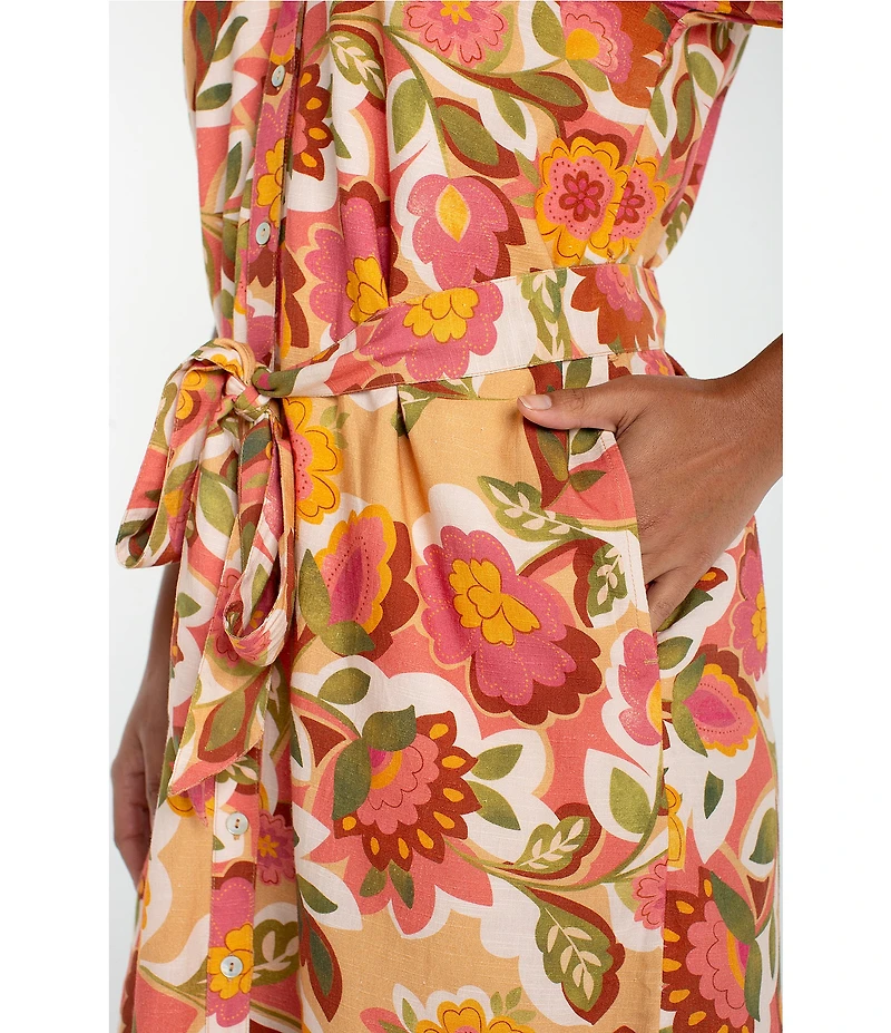 Liverpool Los Angeles Shirred Floral Print V-Neck Short Sleeve Dress