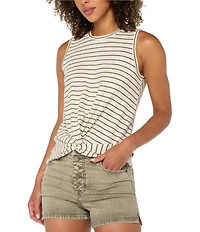 Liverpool Los Angeles Slub Jersey Knit Stripe Round Neck Sleeveless Top