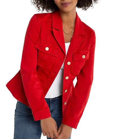 Liverpool Los Angeles Slub Twill Peak Lapel Collar Long Sleeve Peplum Jacket