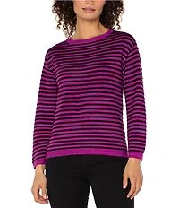 Liverpool Los Angeles Space-Dye Stripe Boat Neck Long Sleeve Sweater