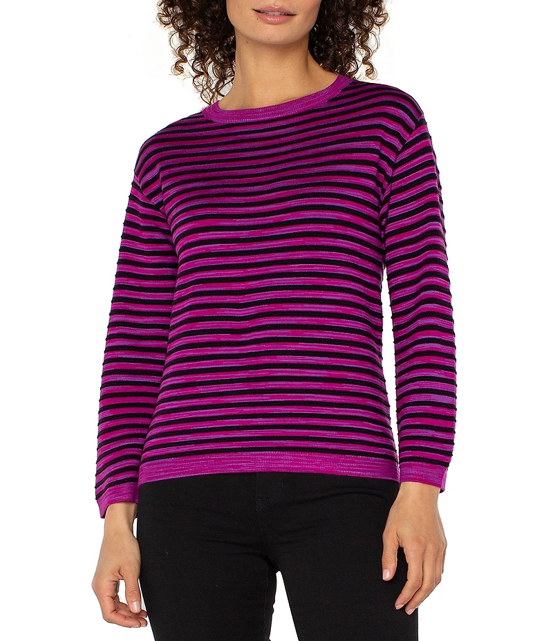 Liverpool Los Angeles Space-Dye Stripe Crew Neck Long Sleeve Sweater