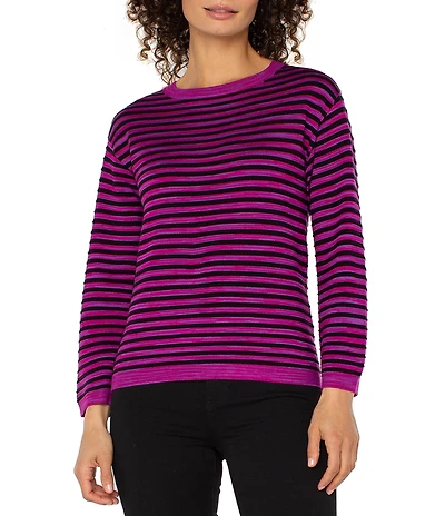 Liverpool Los Angeles Space-Dye Stripe Crew Neck Long Sleeve Sweater