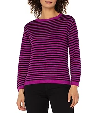 Liverpool Los Angeles Space-Dye Stripe Crew Neck Long Sleeve Sweater