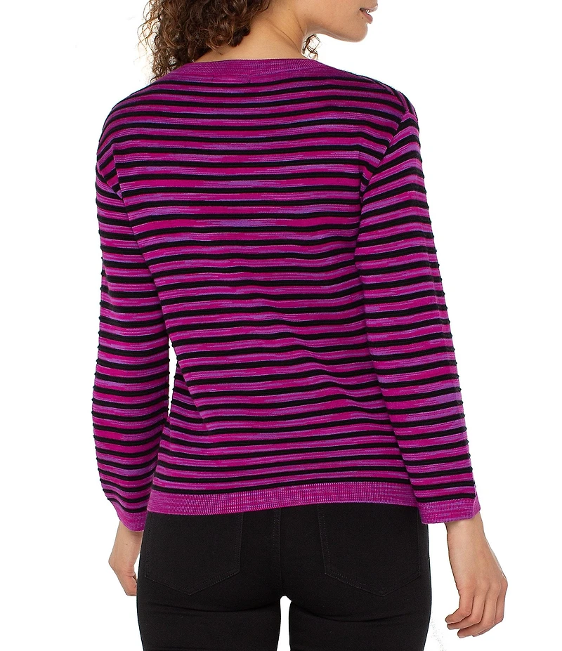 Liverpool Los Angeles Space-Dye Stripe Crew Neck Long Sleeve Sweater
