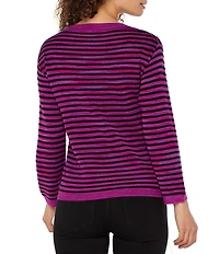 Liverpool Los Angeles Space-Dye Stripe Crew Neck Long Sleeve Sweater
