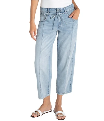 Liverpool Los Angeles Stretch Denim Belted Mid Rise Cropped Straight Leg Jeans