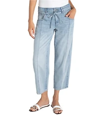 Liverpool Los Angeles Stretch Denim Belted Mid Rise Cropped Straight Leg Jeans